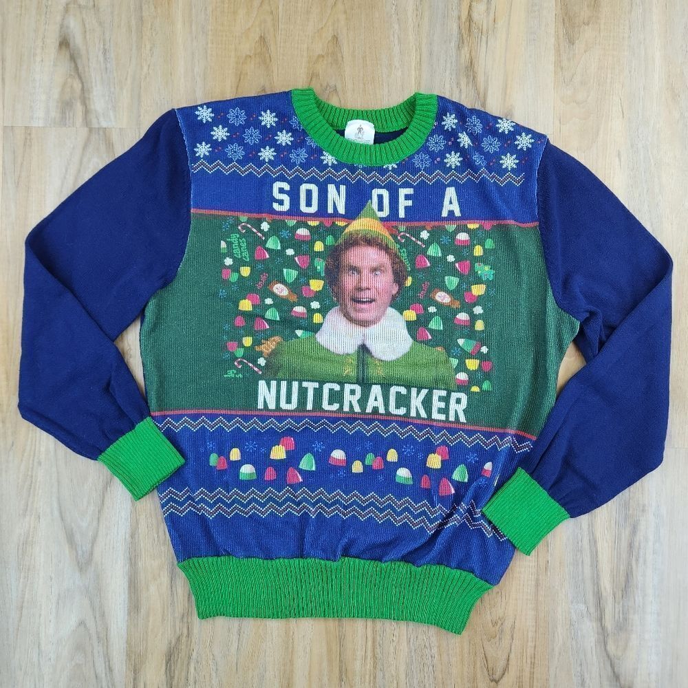 🔹️Elf Blue & Green "Son of a Nutcracker" Christmas Sweater XLarge